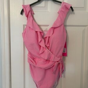 NWT Lilly Pulitzer Delphie Roxy Pink Stripe Swimsuit Size 14